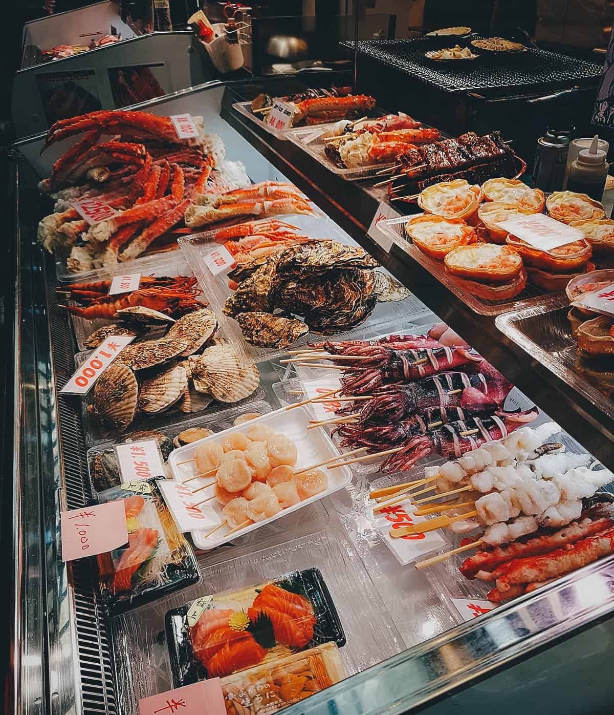 Seafood at Kuromon Ichiba Market