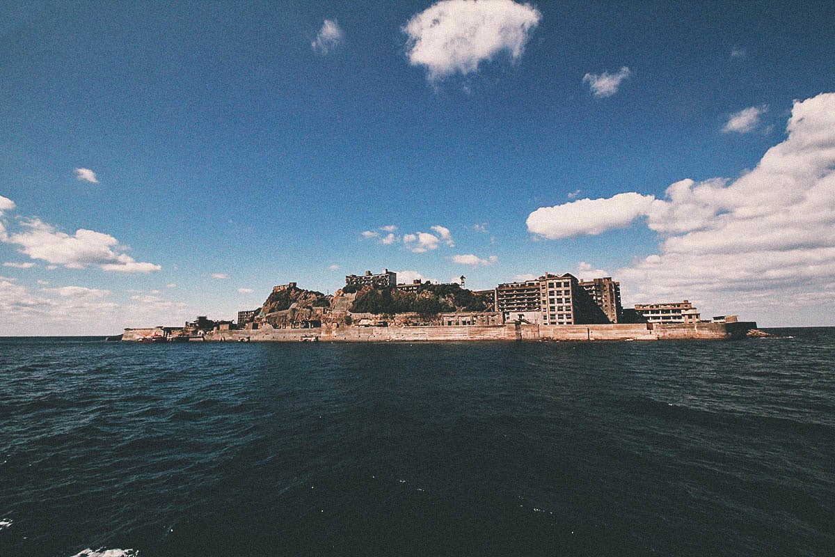 Gunkanjima from a boat