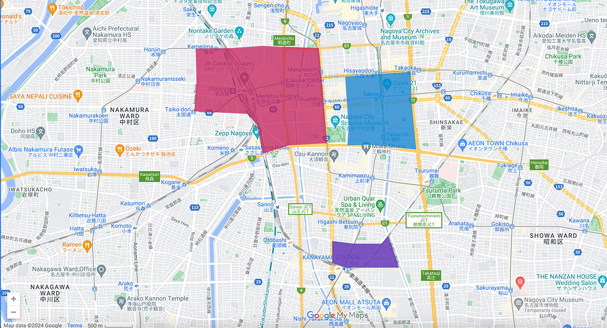 Nagoya area map