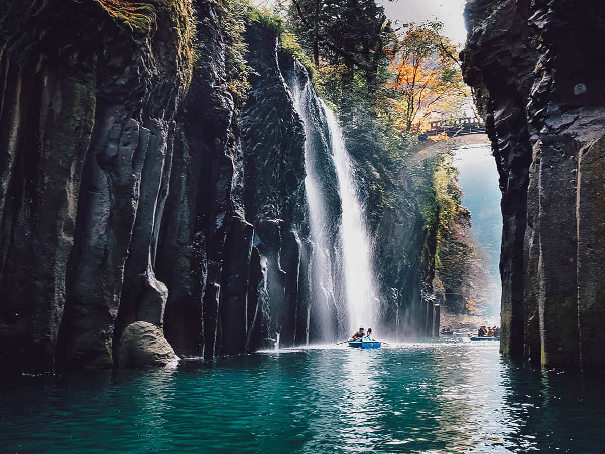 Boats near Manai Falls in Takachiho Gorge