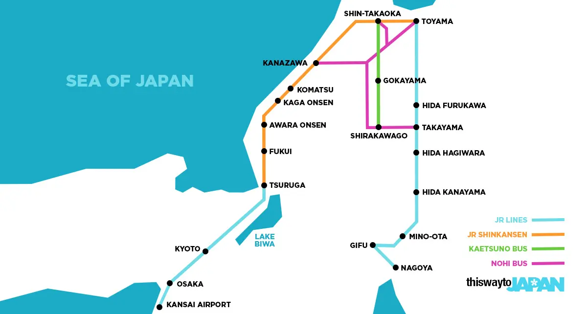 Takayama-Hokuriku Pass Takayama Hokuriku Area Tourist Pass Map