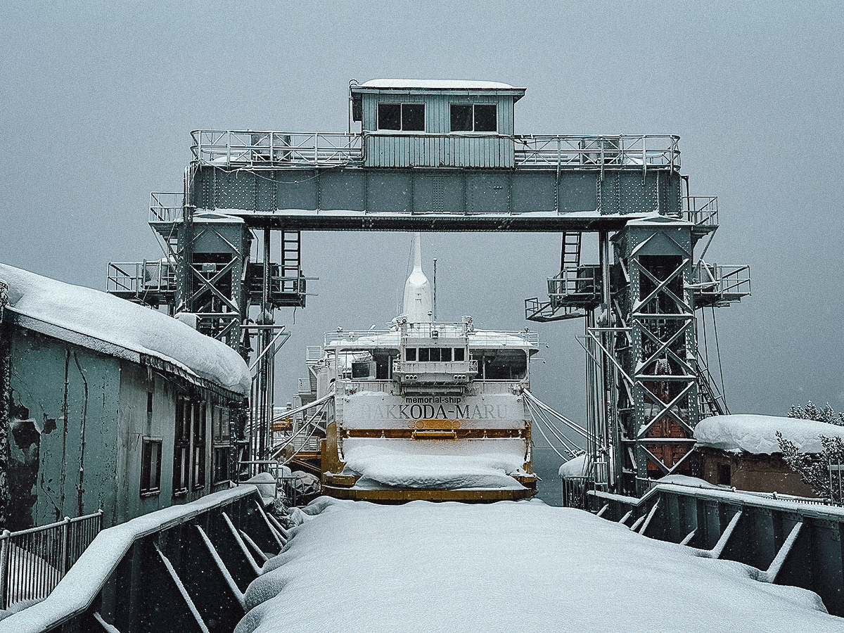 Hakkoda Maru memorial ship in winter