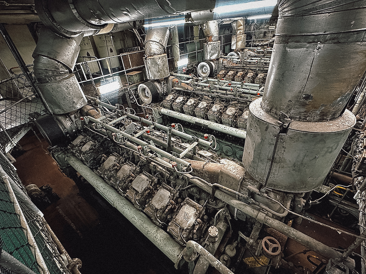 Machinery inside the Hakkoda Maru memorial ship