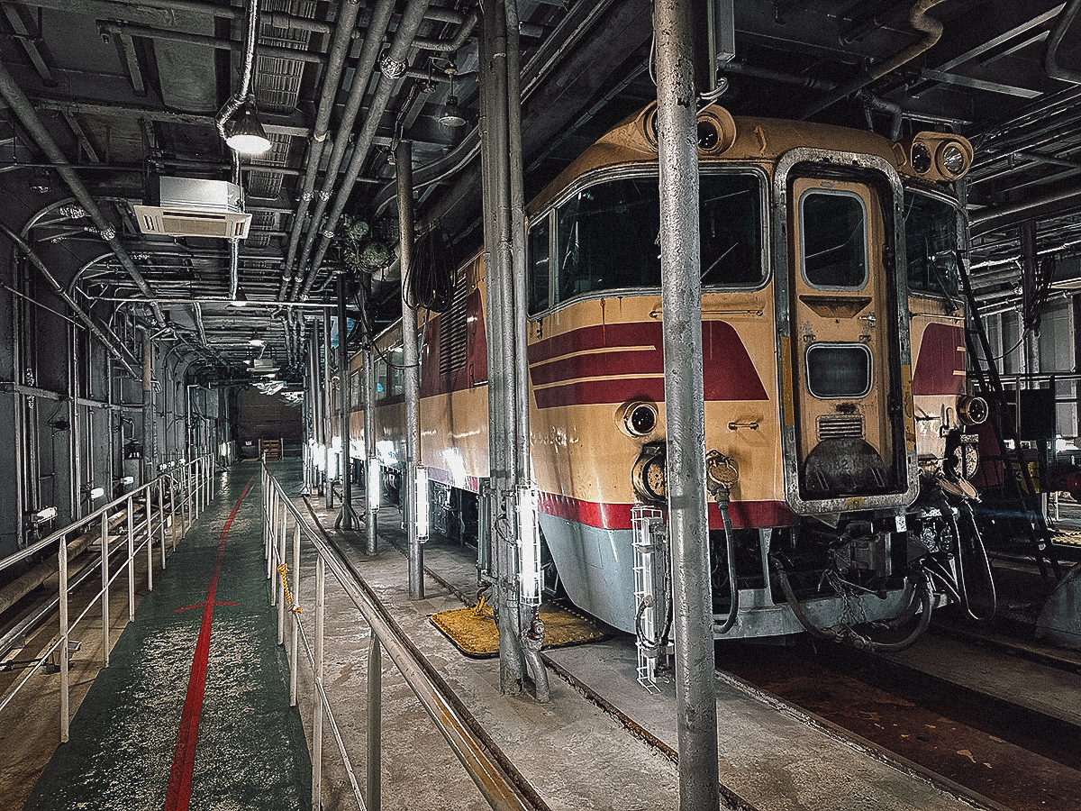 Train inside the Hakkoda Maru memorial ship