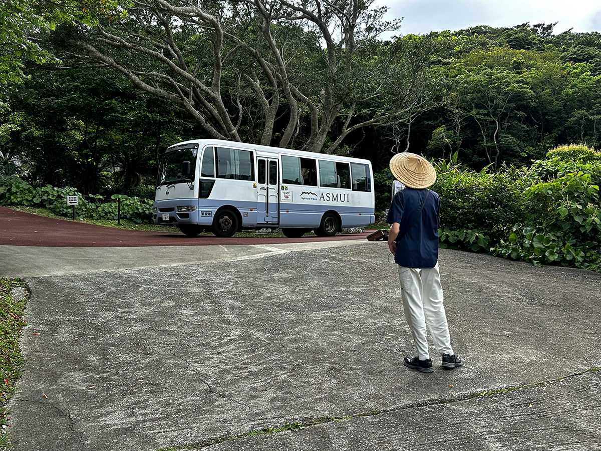 Guide greeting van full of tourists