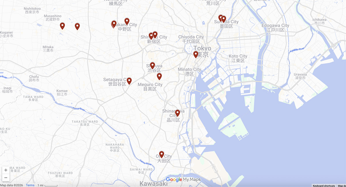 Tokyo yokochos map