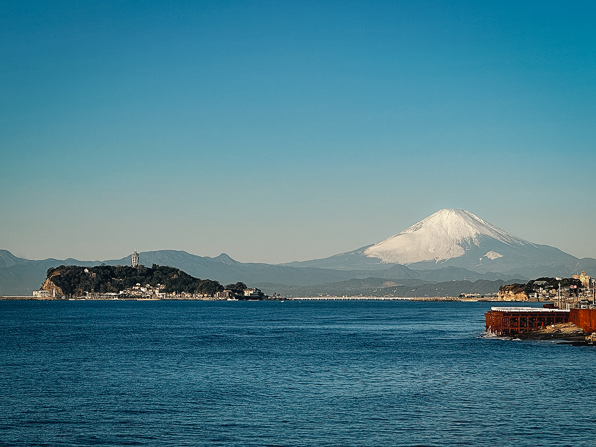 View of Enoshima Island and Mt Fuji