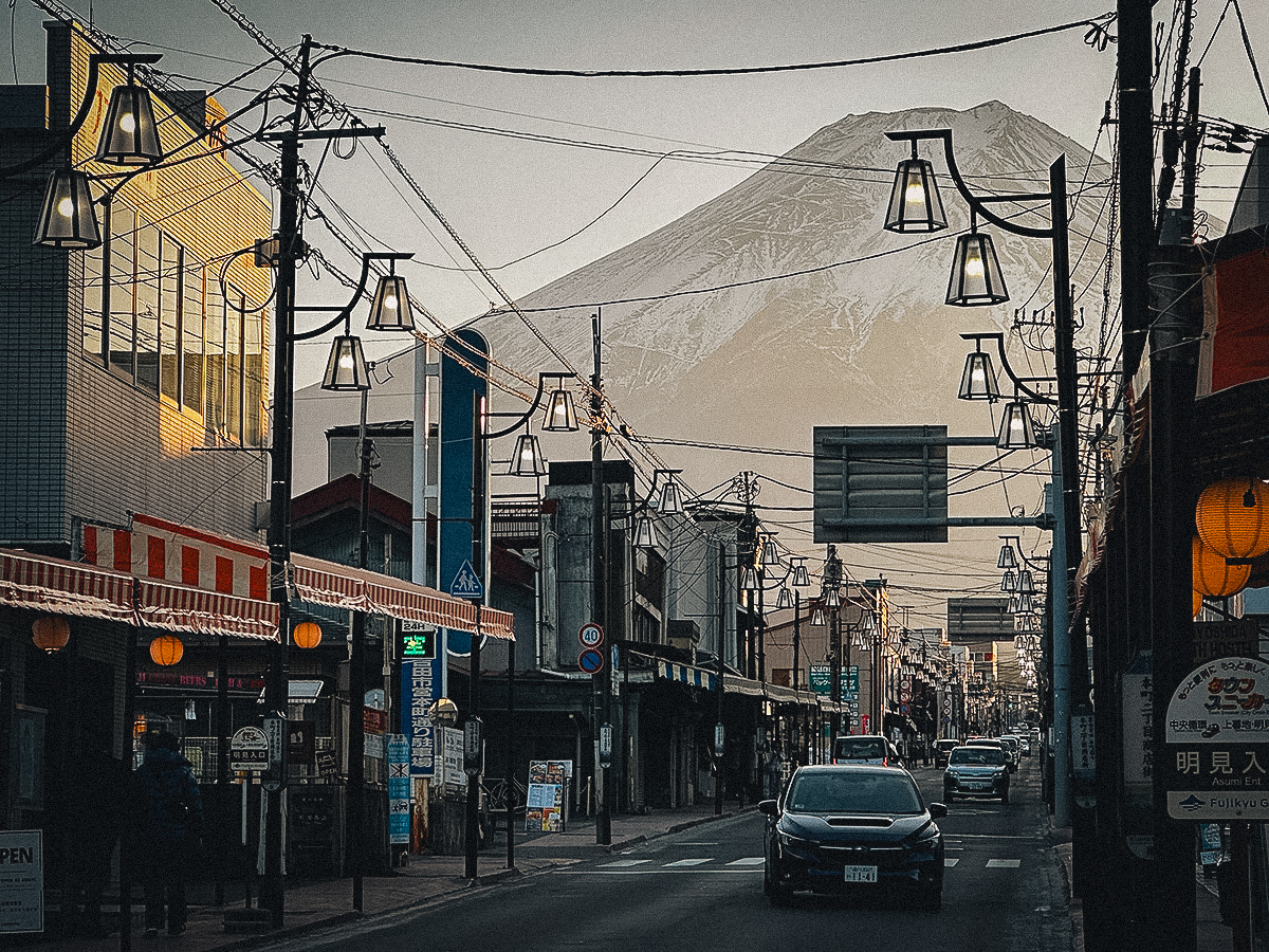 Mt Fuji from Fujiyoshida Retro Shopping Street