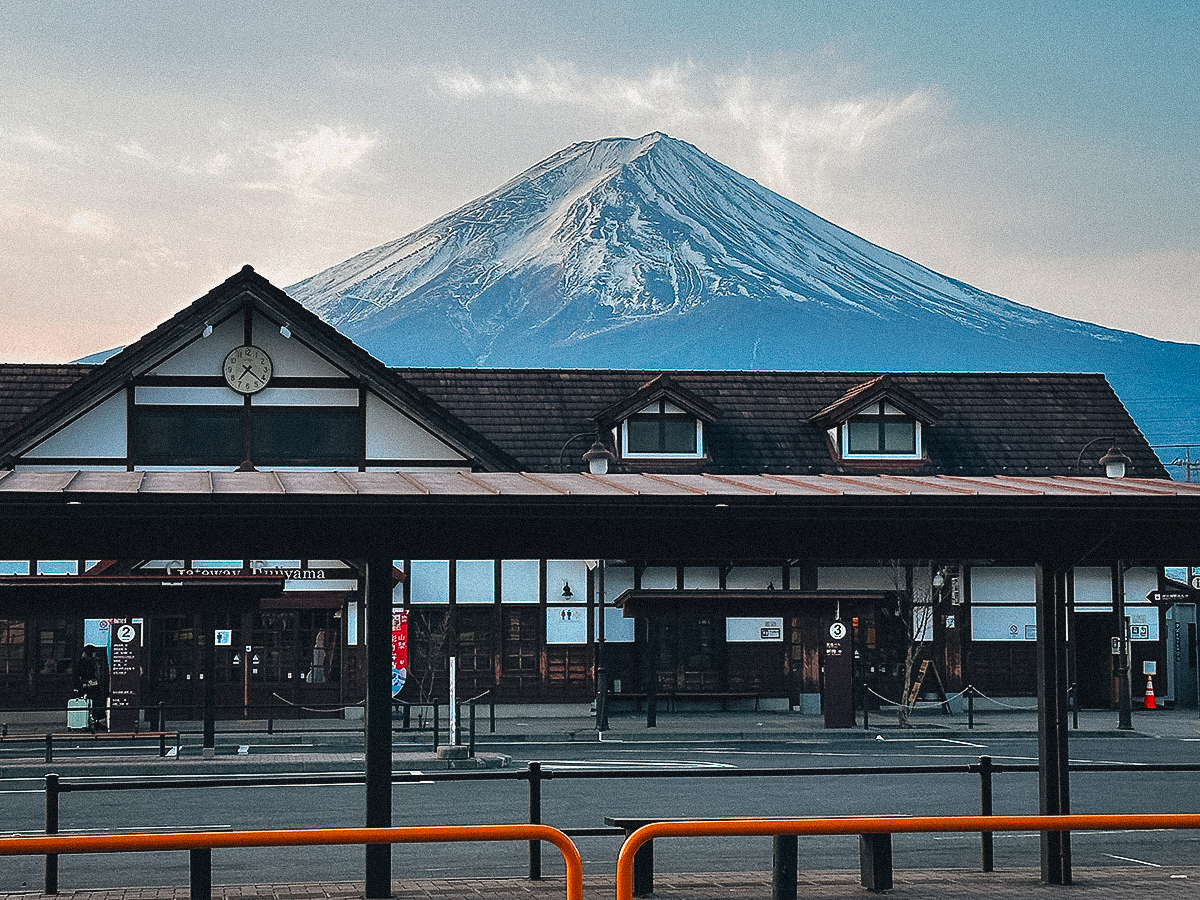Kawaguchiko Station with Mt Fuji in the background
