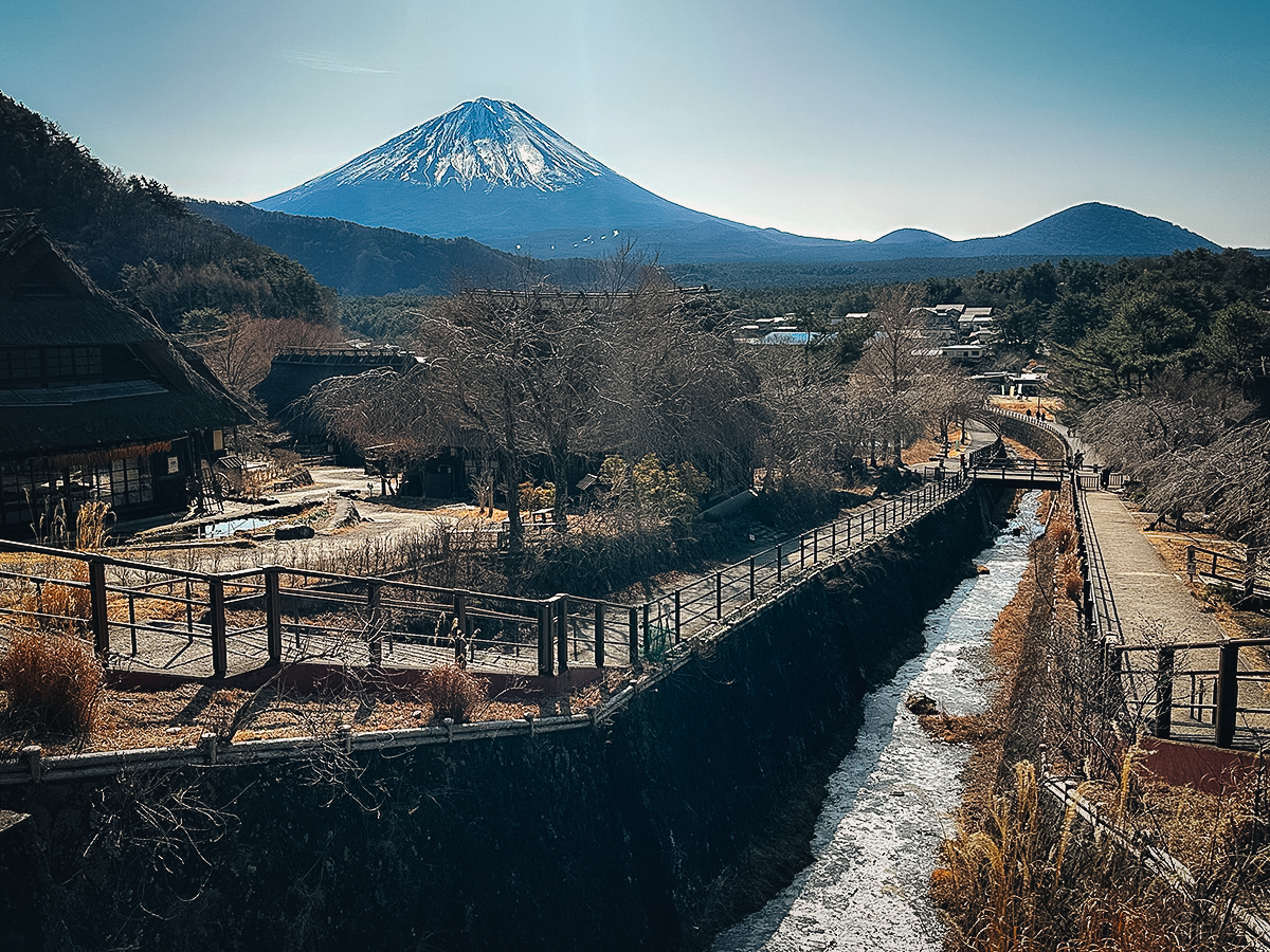 Traditional Japanese Village with Mt Fuji in the background