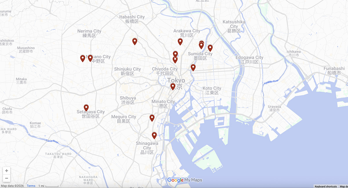 Tokyo temples and shrines map