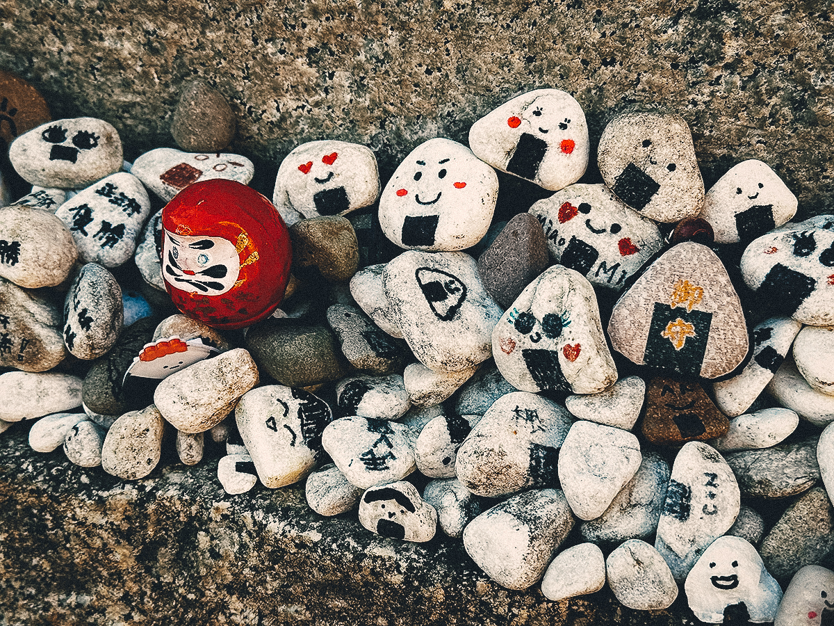 Stones painted like onigiri